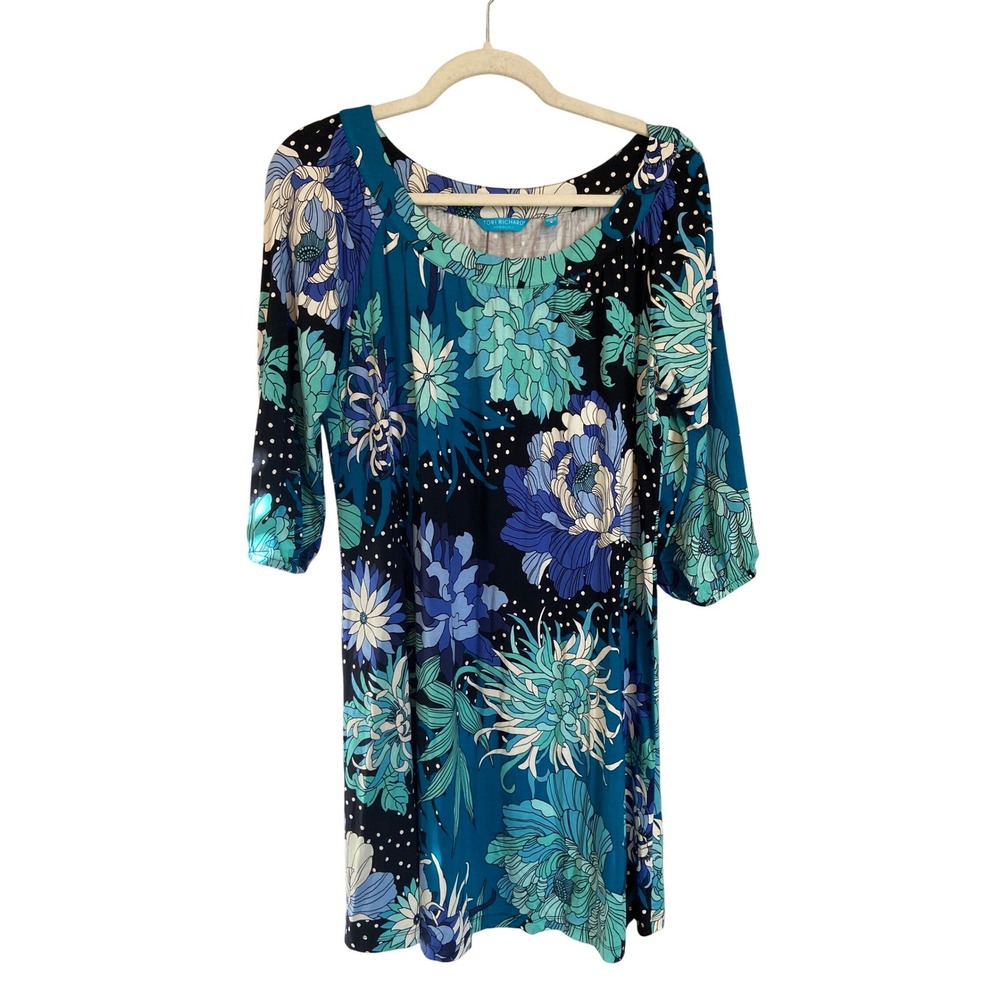 Tori‎ Richard Honolulu Womens Floral Print 3/4 Sleeve Dress Size S Blue
